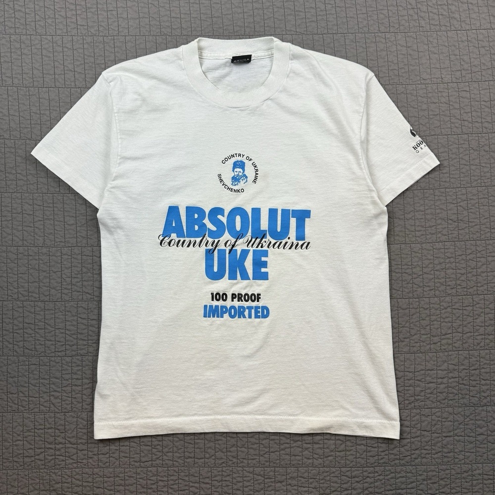 Vtg 80s Screen Stars T Shirt Men Large White Absolut Uke Ukraine Vodka Alcohol